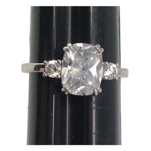 Silver Tone Cocktail or Engagement Radiant Cut CZ with 2 Side Stones Size 7.5